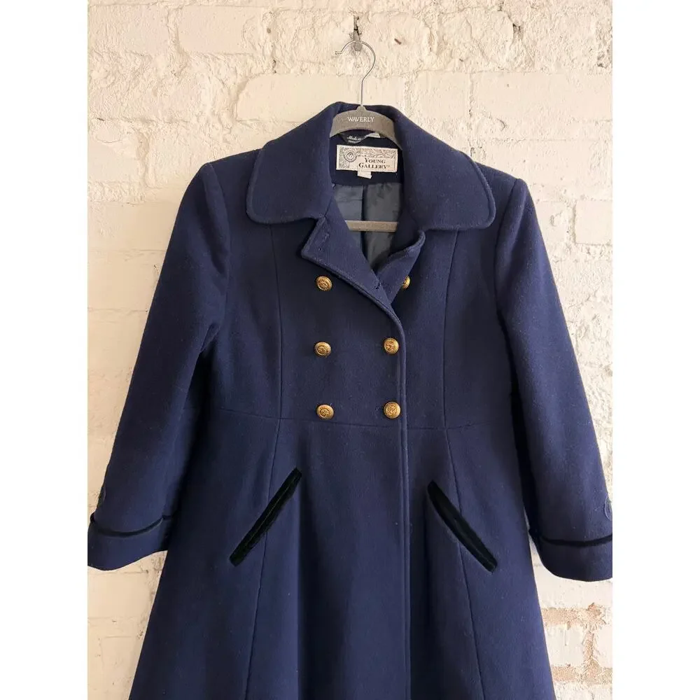 Vintage Young Gallery Navy Wool Military Coat Women’s Size 8 Double Breasted - Picture 3 of 9